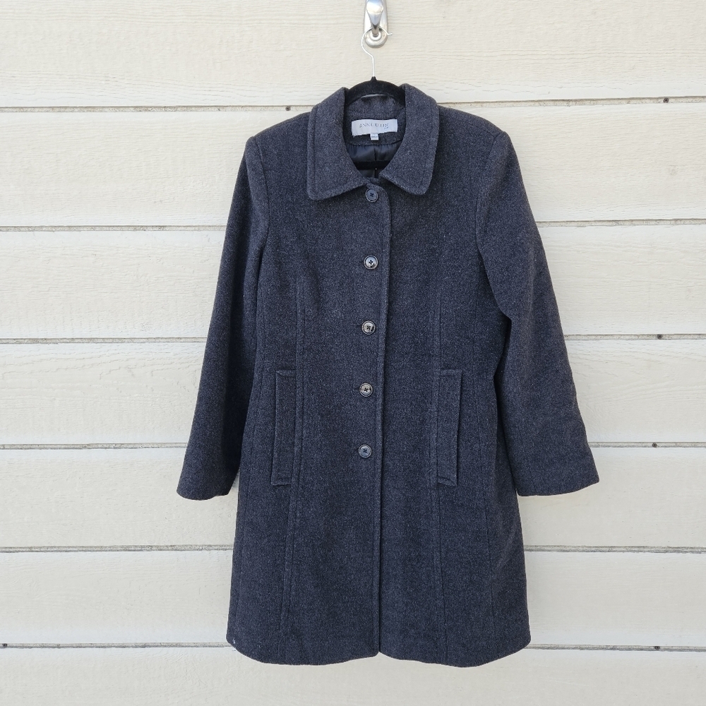 vtg Anne Klein charcoal gray wool cashmere blend single breasted coat size 12